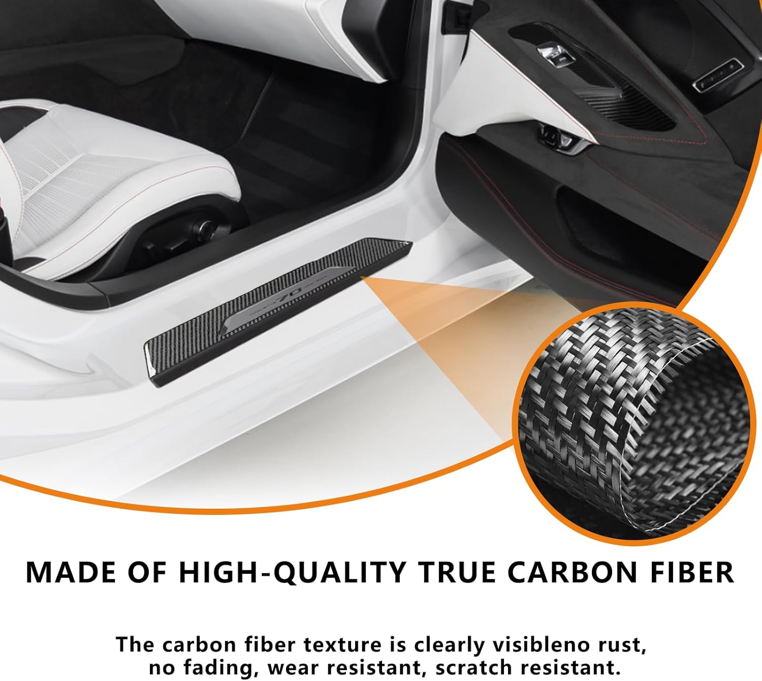 Real Carbon Fiber Inner Door Sill Protector Compatible with Corvette C8 2020-2025, Door Sill Plates Interior Decor Sticker Accessories